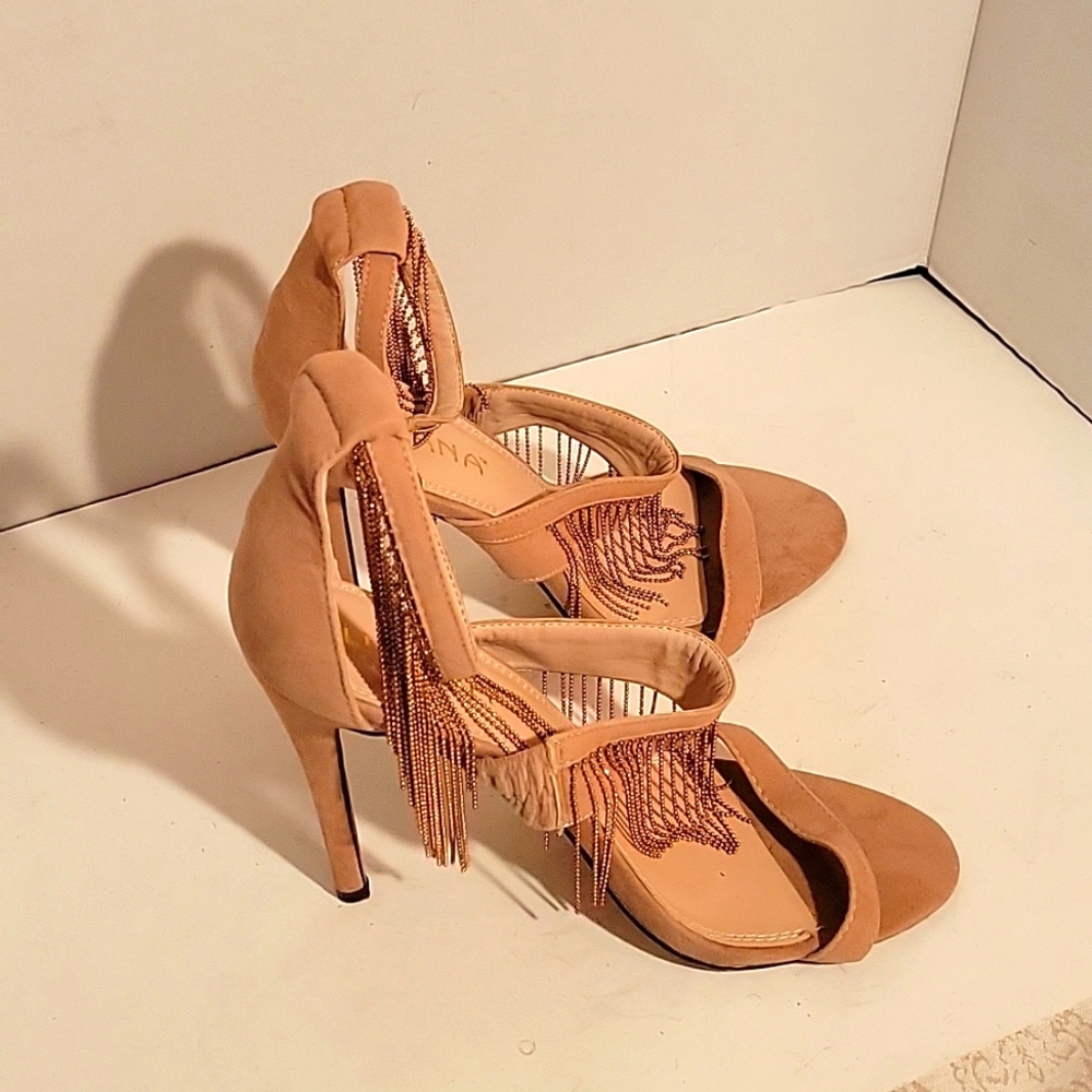 Liliana Suede Triple Straps Single Sole Heel